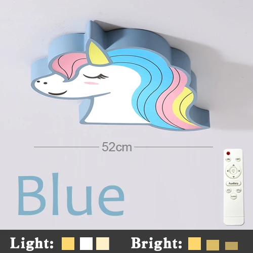 Blue-RC dimming Единорог светильник для детской комнаты светодиодный потолочный светильник s с пультом дистанционного управления мультяшный абажур детская комната милый потолочный светильник deco детская комната - Цвет корпуса: Blue-RC dimming