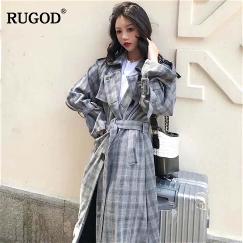 RUGOD Элегантное длинное женское пальто Fsshion с длинным рукавом клетчатые куртки
