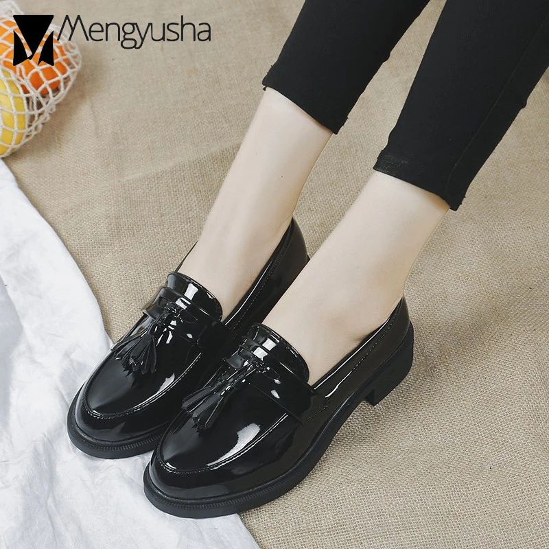 Лакированная кожа плоский каблук Туфли-оксфорды на толстой подошве Женская