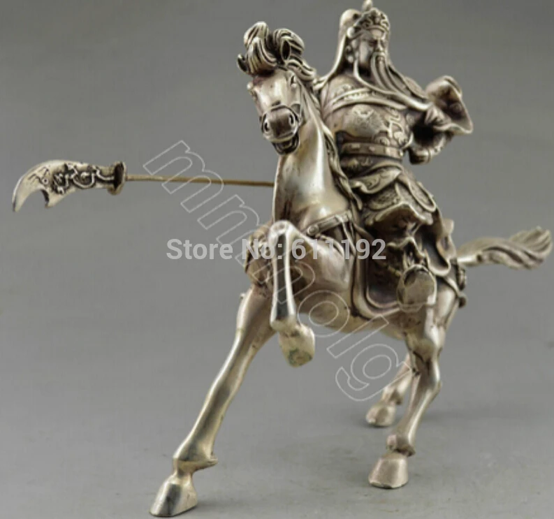 SCY Folk collective Home Decoration Old Tibet Silver Carved Guangong On Horse Statue/Sculpture | Дом и сад