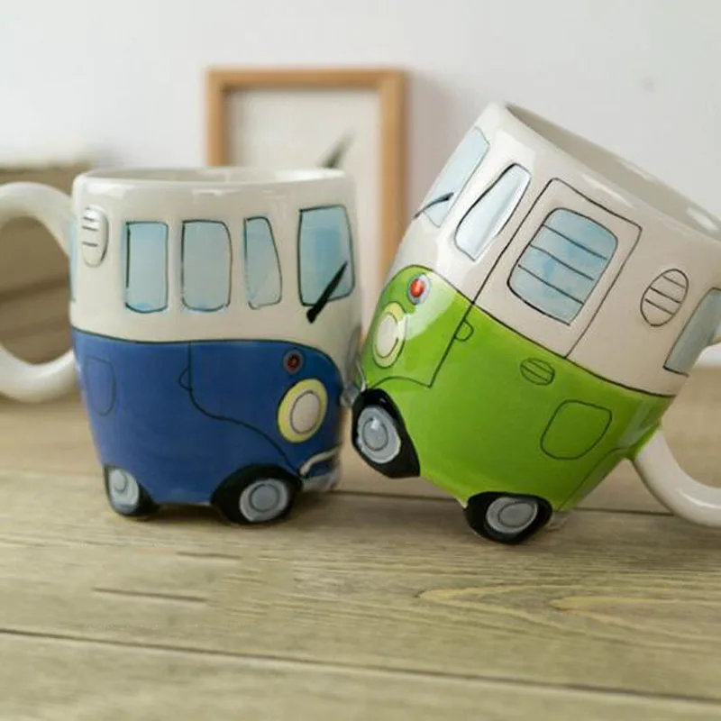 1 Piece Creative Cartoon Double Bus Mugs Hand Painting Retro Ceramic Cup Coffee Milk Tea Mug Drinkware Novetly Gifts | Дом и сад