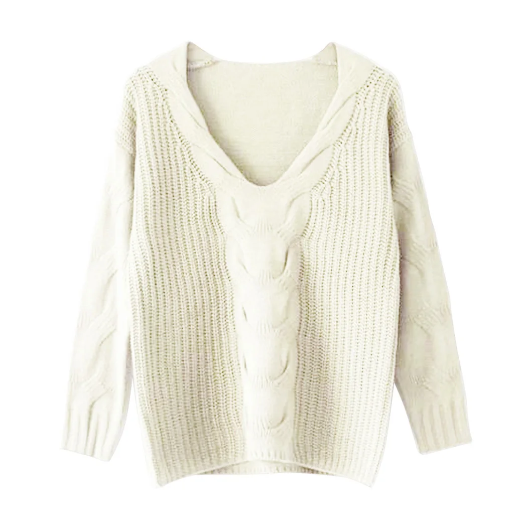 Women Long Sleeve Off Shoulder Sweater Pullover Winter Sexy Deep V-Neck Twist Knitted Sweaters 2018 Autumn Outwear Jumper Femme | Женская
