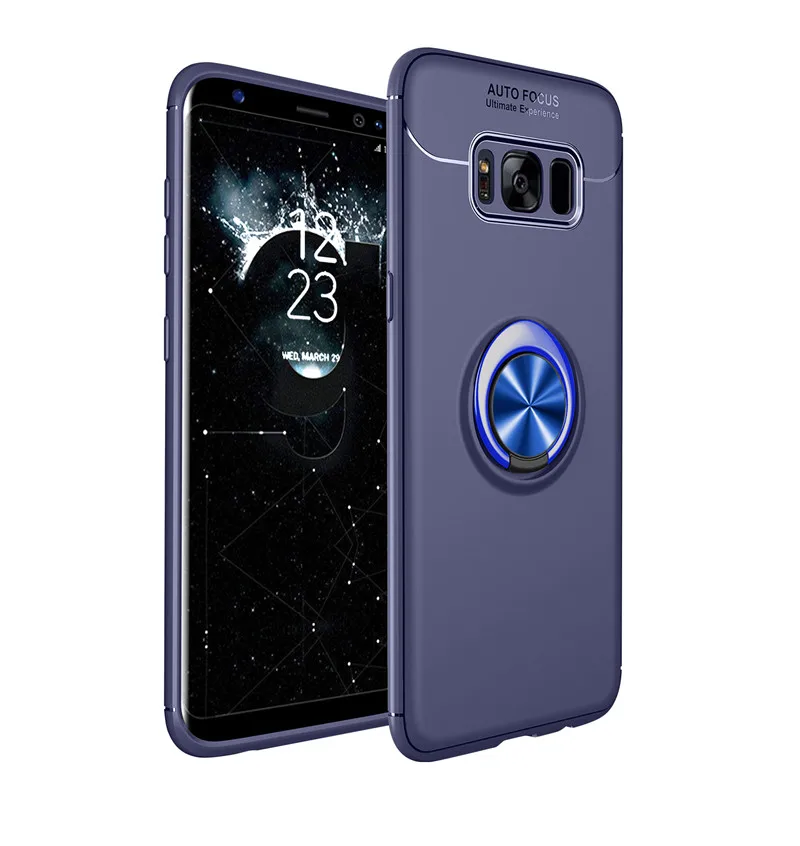 Blue Чехлы для телефонов samsung Galaxy s8 s9 s10 plus, магнитное кольцо-кронштейн, автомобильный держатель, роскошная силиконовая Противоударная задняя крышка s10e funda - Цвет: Blue