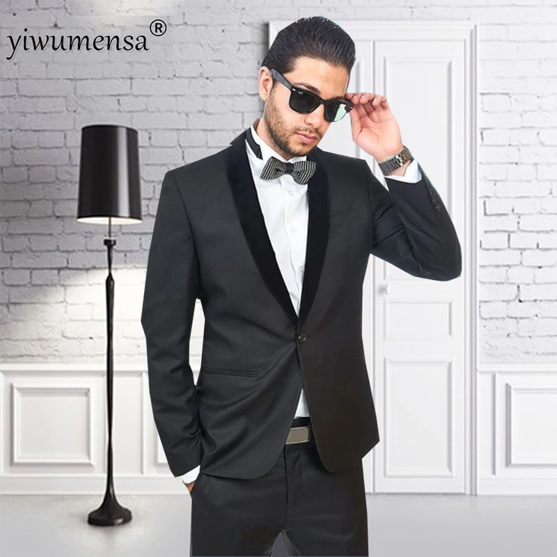 

New Arrival 2 Pieces Set Mens Suits For Wedding Smoking Business Jacket+Pants Shawl Lapel Black Trench Coat Business 2021