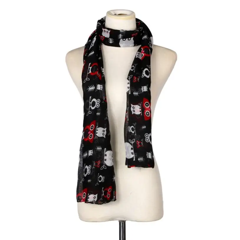 Новое поступление женский модный атласный шелковый шарф с принтом совы теплый
