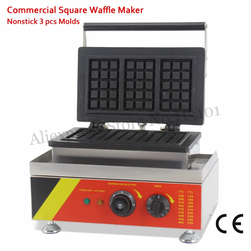 

Electric Rectangle-shaped Waffle Machine Stainless Steel Nonstick Cake Maker 3 Molds 110V/220V 1500W for Restaurants