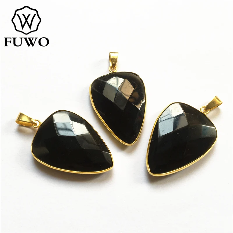 FUWO Fashion Quartz Triangular Pendant With Gold Trimmed Faceted Natural Stone Jewelry Findings Wholesale PD217 | Украшения и
