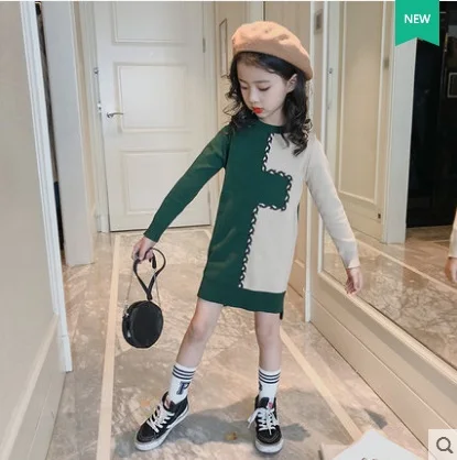 

Girls sweater hedging thickened 2018 autumn and winter new children's wear girls knit sweater in the long tide