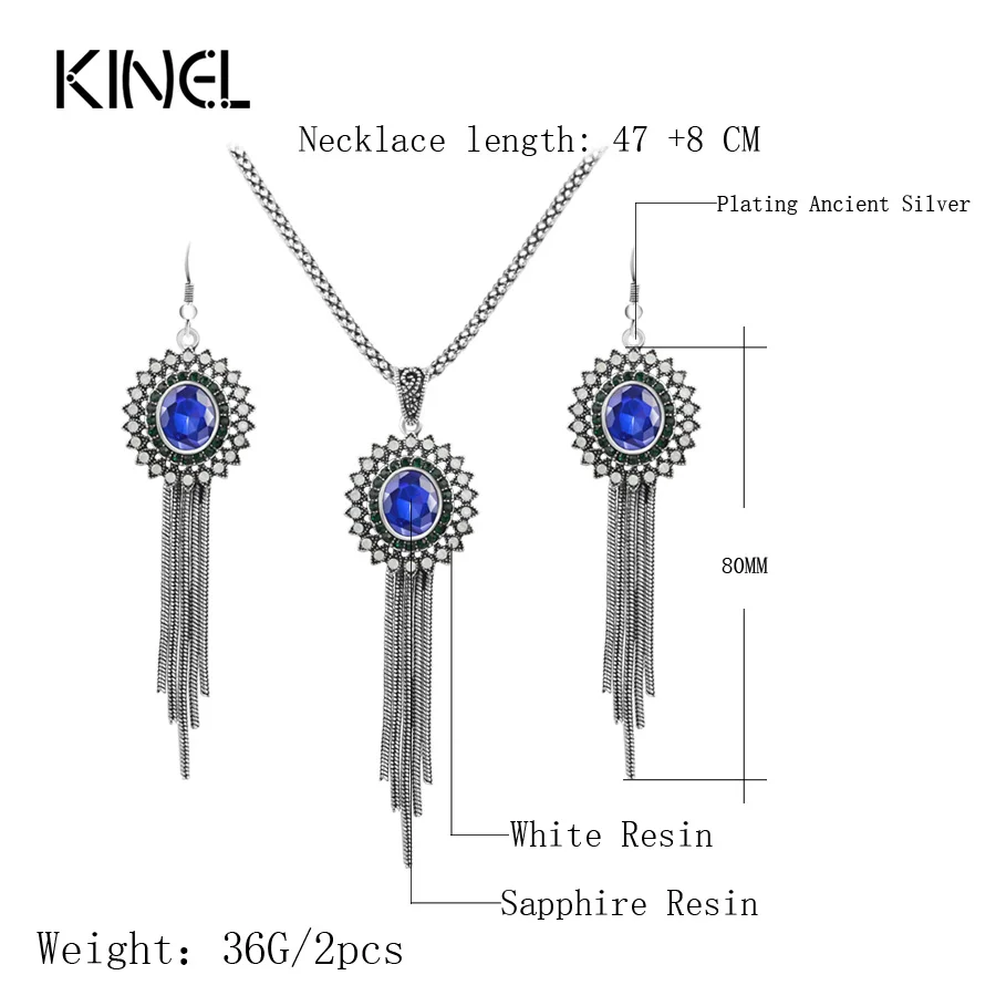 Ожерелье и серьги Kinel из синей смолы для женщин роскошный подарок винтажные