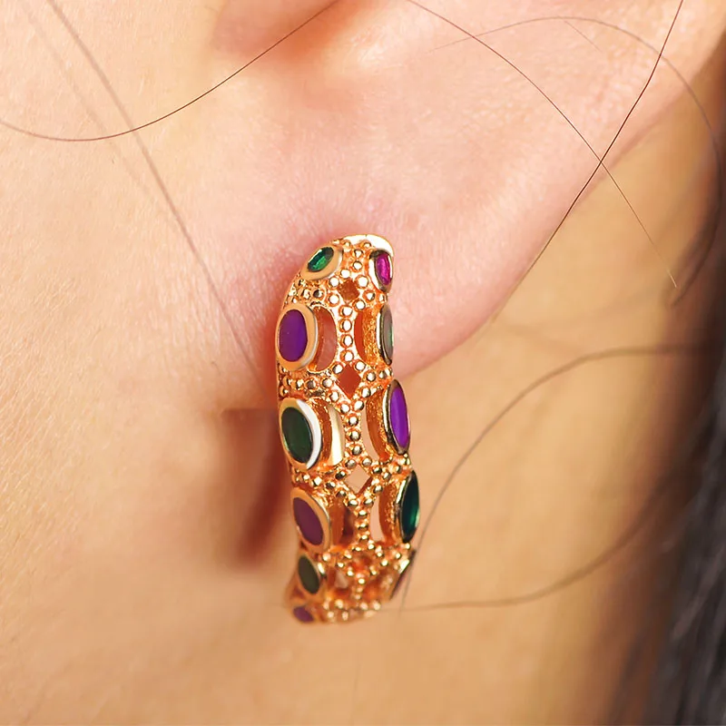 MECHOSEN Simple Style Rose Gold Color Stud Earrings For Women Girl Enamel Copper Metal English Lock Brincos Ear Piercing Schmuck | Украшения