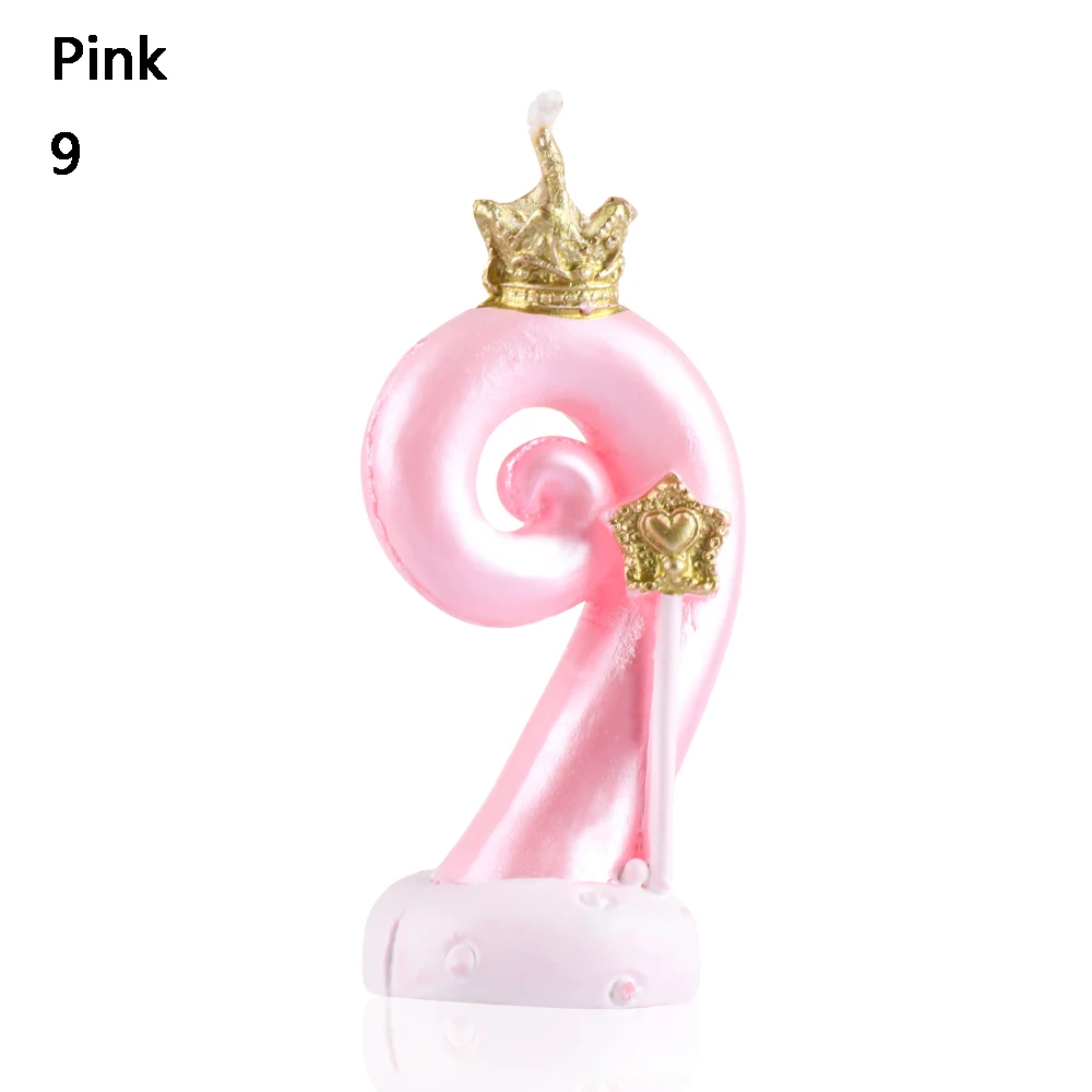 Pink-9with box 1 шт. розовая Корона 0-9 цифровой номер торт свечи Топпер для торта «С Днем Рождения» вечерние украшения для детей свадебные принадлежности - Цвет: Pink-9with box