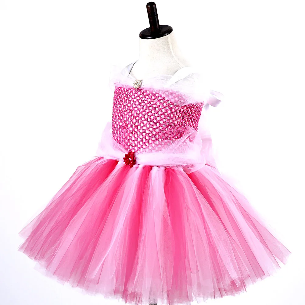 Princess Cinderella Tutu Dress Hot Pink Sleeping Beauty Aurora Birthday Party Cosplay Dresses Halloween Custom for Kids | Детская одежда