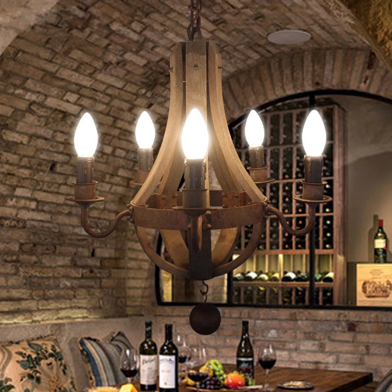 Американская деревенская стильная деревянная Металлическая лампа E14 диаметр 40