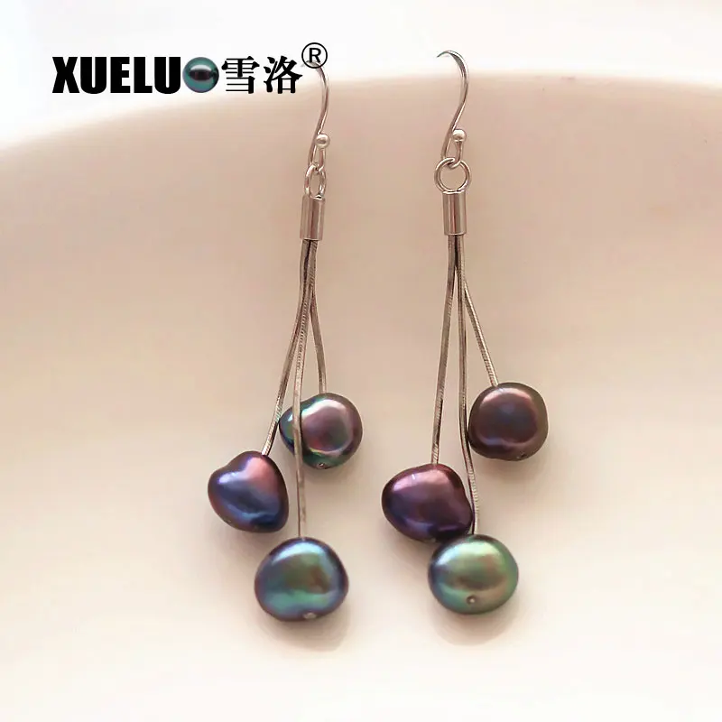 XUELUO 2019 Fashion 925 Sterling Silver Natural Real Cultured Fresh water Black Baroque Pearl Earrings | Украшения и аксессуары