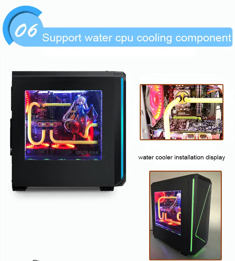 Игровой компьютерный чехол Aigo ATX Mid Tower 240 мм с водяным охлаждением, вентилятор для ПК AIO, поддержка 450*190*470 мм, игровой стиль, оконный чехол, шасси