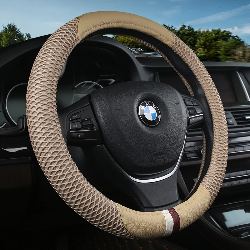 

KKYSYELVA Auto Car Steering Wheel Cover Universal 15 inch 38cm Comfort Breathable Steering-wheel Covers Interior Accessories