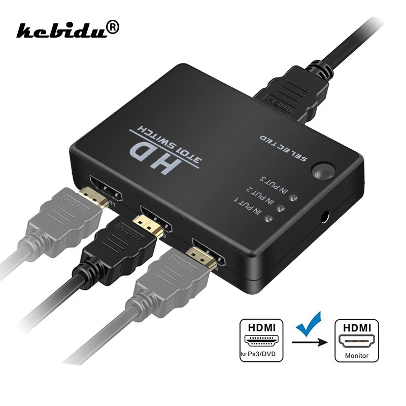 Совместимому с HDMI разветвитель и ИК-пульт дистанционного управления 1080P 3 в 1 из