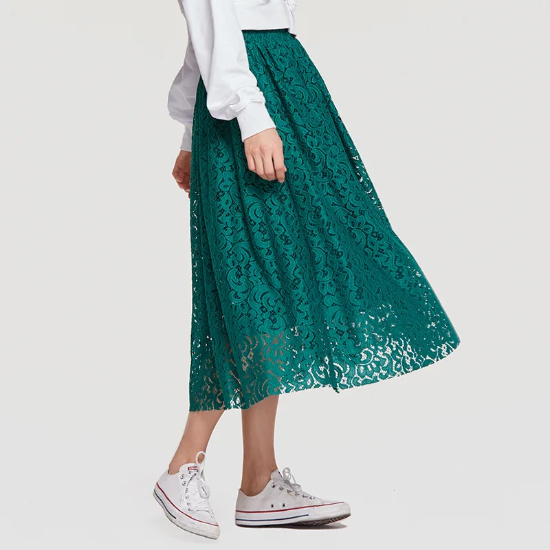 Vestidos элегантная однотонная длинная Плиссированная кружевная юбка в винтажном