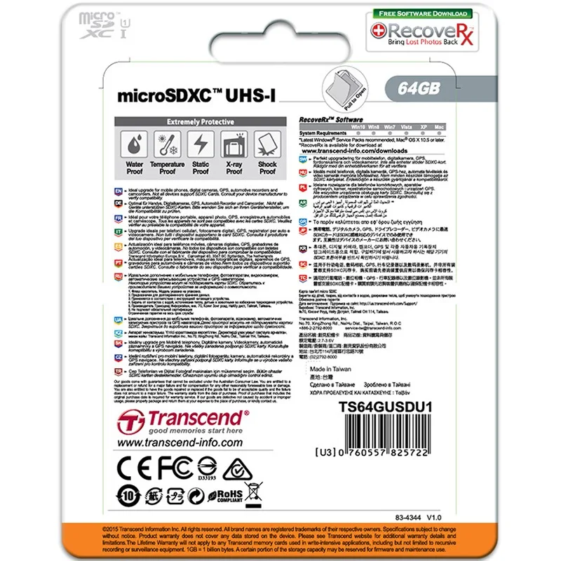Бренд Оригинальной Настоящее Transcend 64 ГБ 32 16 MicroSD MicroSDXC Micro SD SDHC SDXC Карты 400X class 10 UHS-1 TF