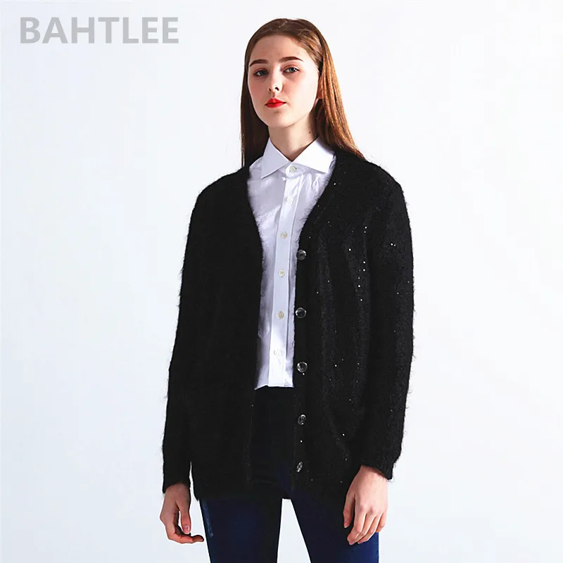 Женский кардиган из мохера BAHTLEE однотонное трикотажное шерстяное пальто с