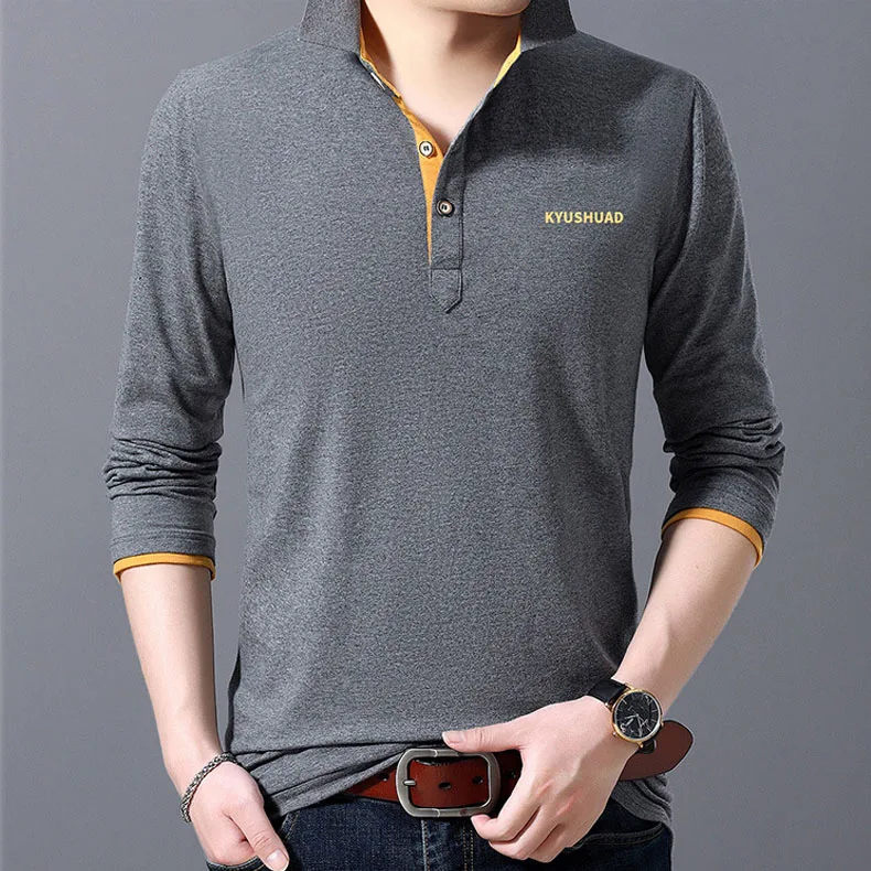 Dark grey Mwxsd brand Casual mens long sleeve cotton polo men Autumn soft solid poloshirt men high quality polos tee camisa masculina polo - Color: Dark grey