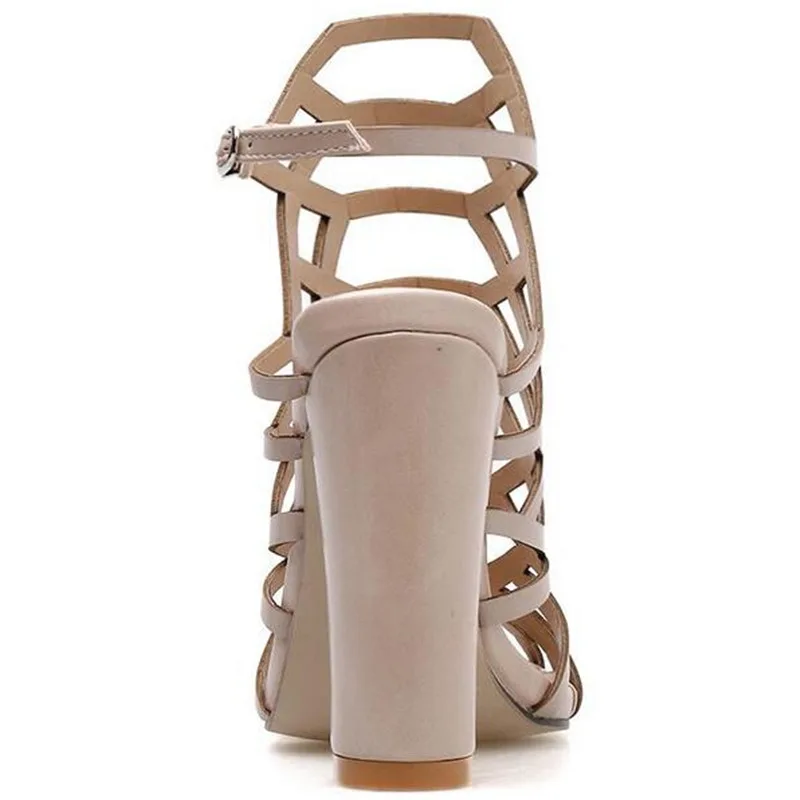 

BAYUXSHUO New Roman Style Ladies High Heel Sandals Solid Color Mesh Pattern Buckled Square High Heels Summer Party Women Shoes