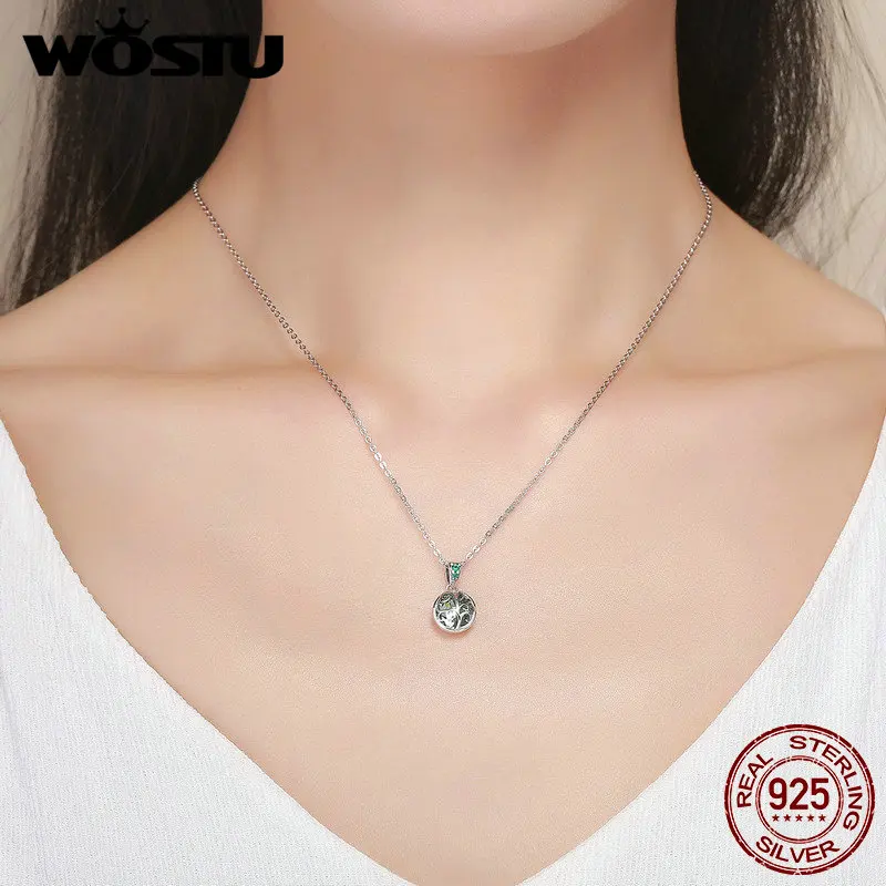 WOSTU хит продаж серебро 925 пробы Зеленый Кристалл дерево жизни листья дерева