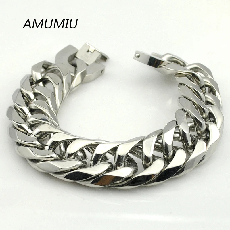 

AMUMIU 22cm 22mm width, Men Bracelet Fashion Christmas Gift 316L Stainless Steel Chain Bracelets for Punk,Rock, Wholesale HZB059