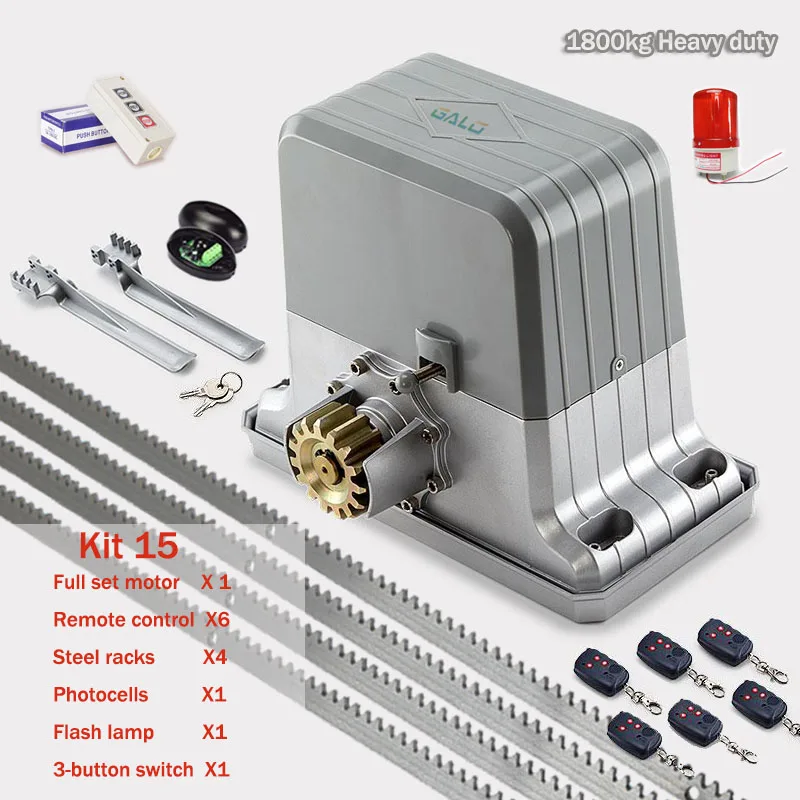kit 15 1800KGS автоматические раздвижные ворота оператора AC220V/110 V мотор как доводчик двери ворота двигателя(датчик, кнопка, лампа, опционально - Цвет: kit 15