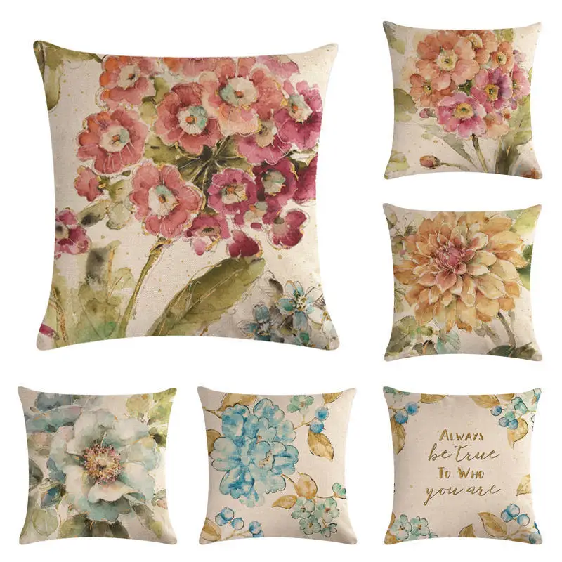 

Vintage Style Oil Painting Flowers Cushion Covers European Retro Flowers Art Cushion Cover Linen Pillow Case