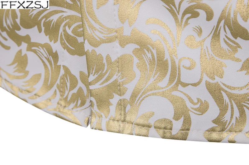 

Gold Floral Print Black Shirt Men 2019 Brand Stand Collar Slim Fit Mens Dress Shirts Party Wedding Tuxedo Shirt Camisa Hombre