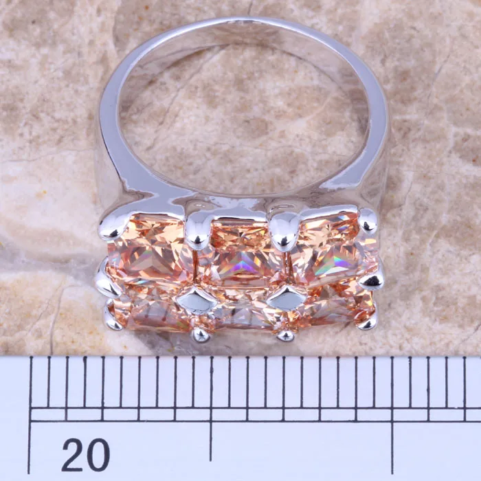 Роскошный Шампанское Morganite стерлингового серебра 925 Для женщин кольцо Размеры