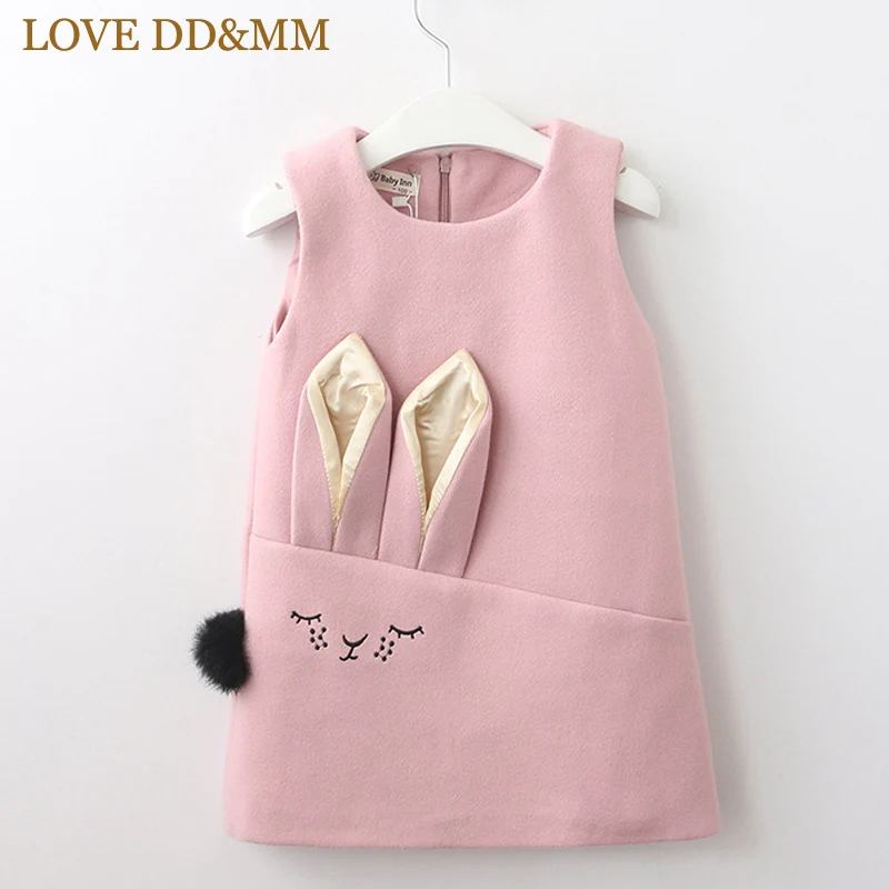 Розовый Красивые платья для девочек DD& MM новая зимняя детская одежда г. Милый жилет без рукавов с заячьими ушками для девочек шерстяное платье - Цвет: Розовый