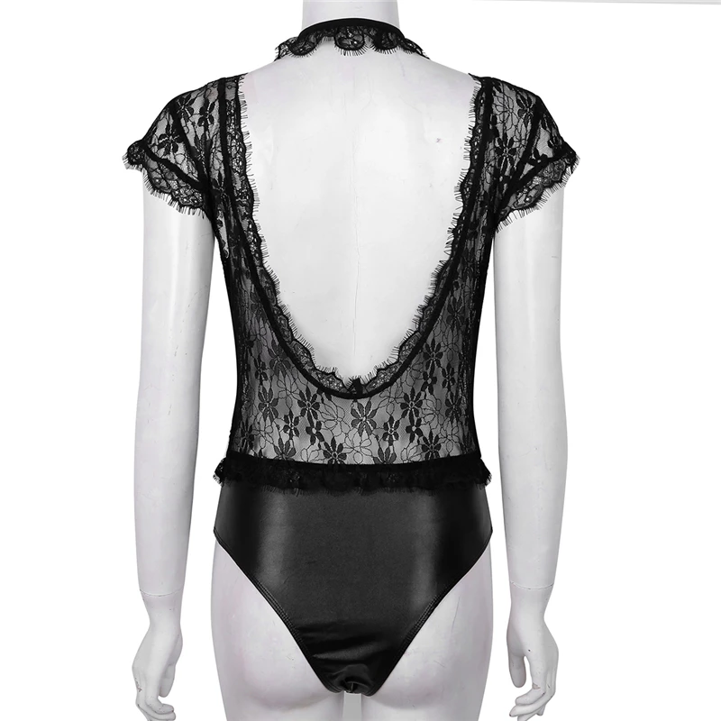 Женское прозрачное сексуальное нижнее белье кружевное лоскутное боди с глубоким