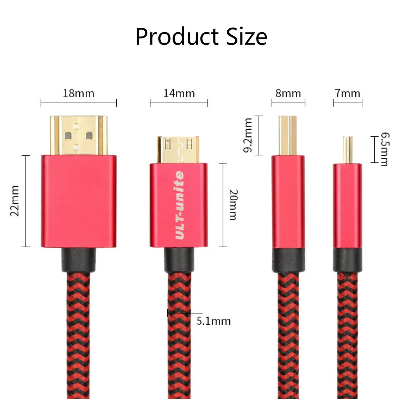 Высокоскоростной мини-кабель HDMI совместимый с 4K @ 60 Гц 1080p для планшетов