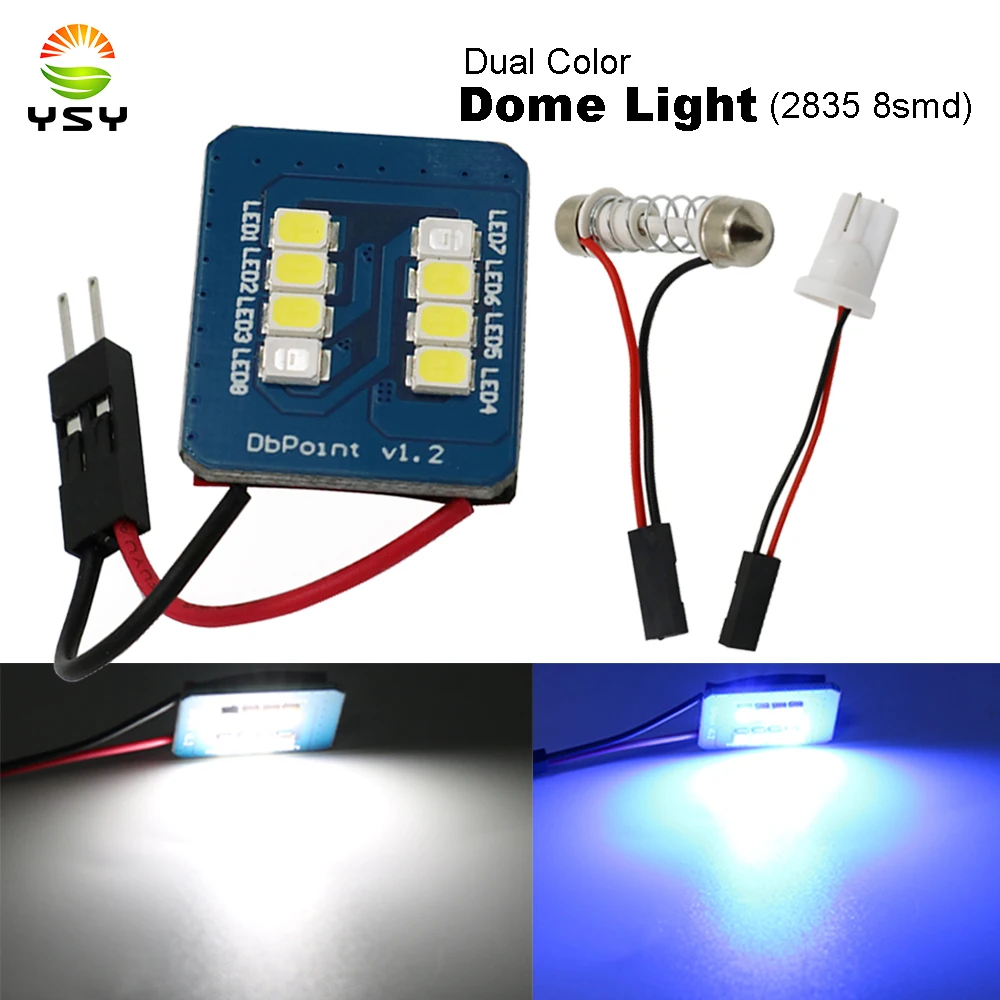 

1xDual color 2835 8 smd LED Panel Light canbus Car Reading Map Lamp Auto Dome Interior Bulb with T10 Adapter Festoon Base 12V DC