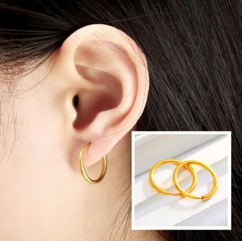 

24K Yellow Gold Earrings Women's Little Circle Hoop Earrings