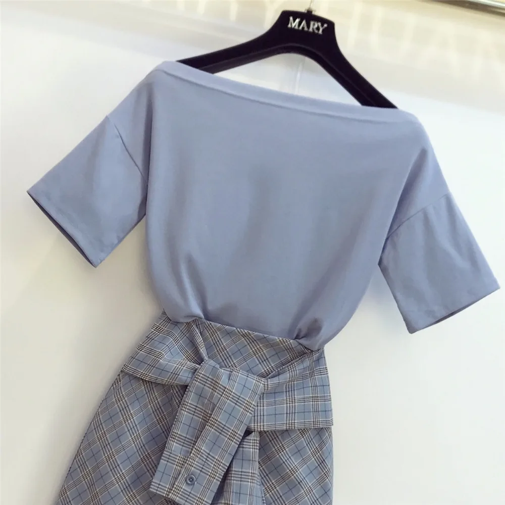 Женский комплект из двух предметов футболка с коротким рукавом и асимметричная