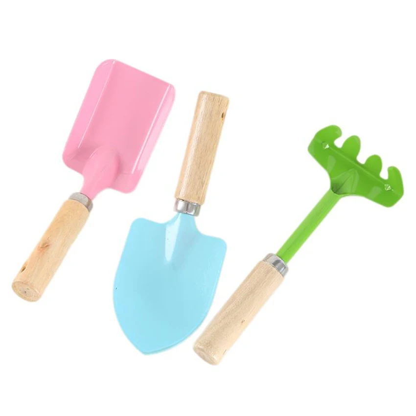 

Hot Selling 3PC/set Mini Garden Hand Tool Kit Plant Gardening Shovel Spade Rake with Wood Handle Metal Head for Gardener