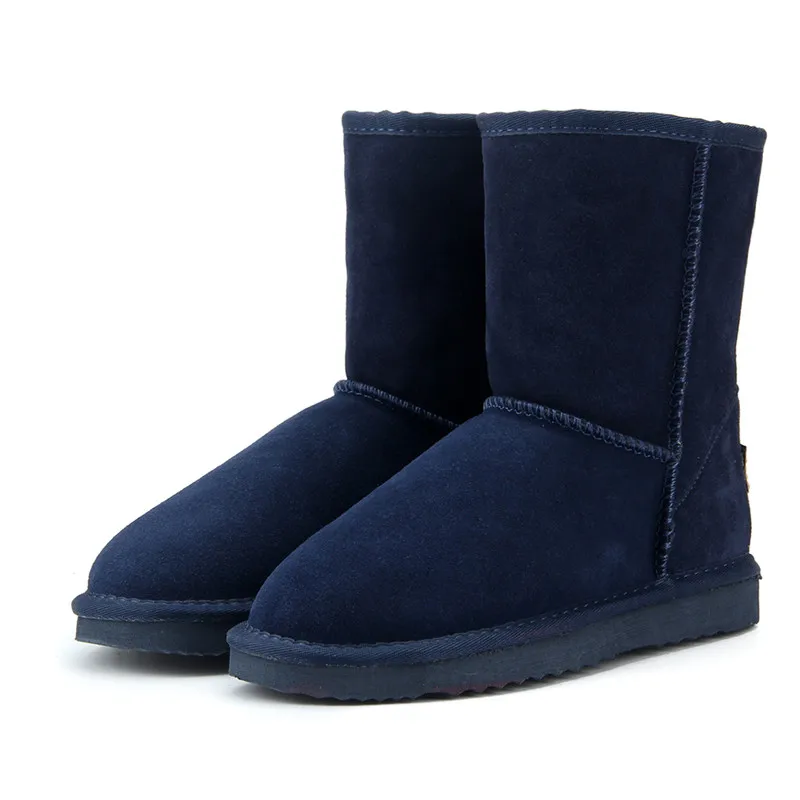 Navy Blue JXANG/Классические Водонепроницаемые зимние ботинки из натуральной кожи наивысшего качества; шерстяные женские ботинки; теплая зимняя обувь для женщин; большие размеры - Цвет: Navy Blue