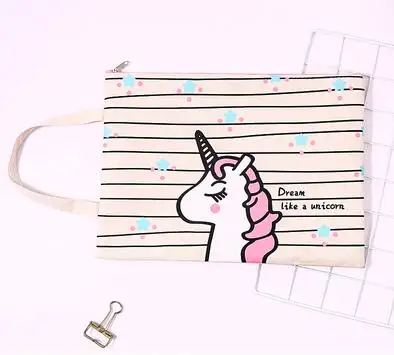 

Cartoon A4 Unicorn Document Bag Fabric A4 Unicorn File Bag 8pcs/lot