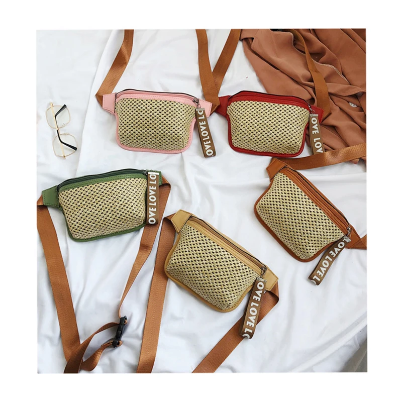 Соломенная плетеная пляжная модная женская поясная сумка в стиле пэчворк