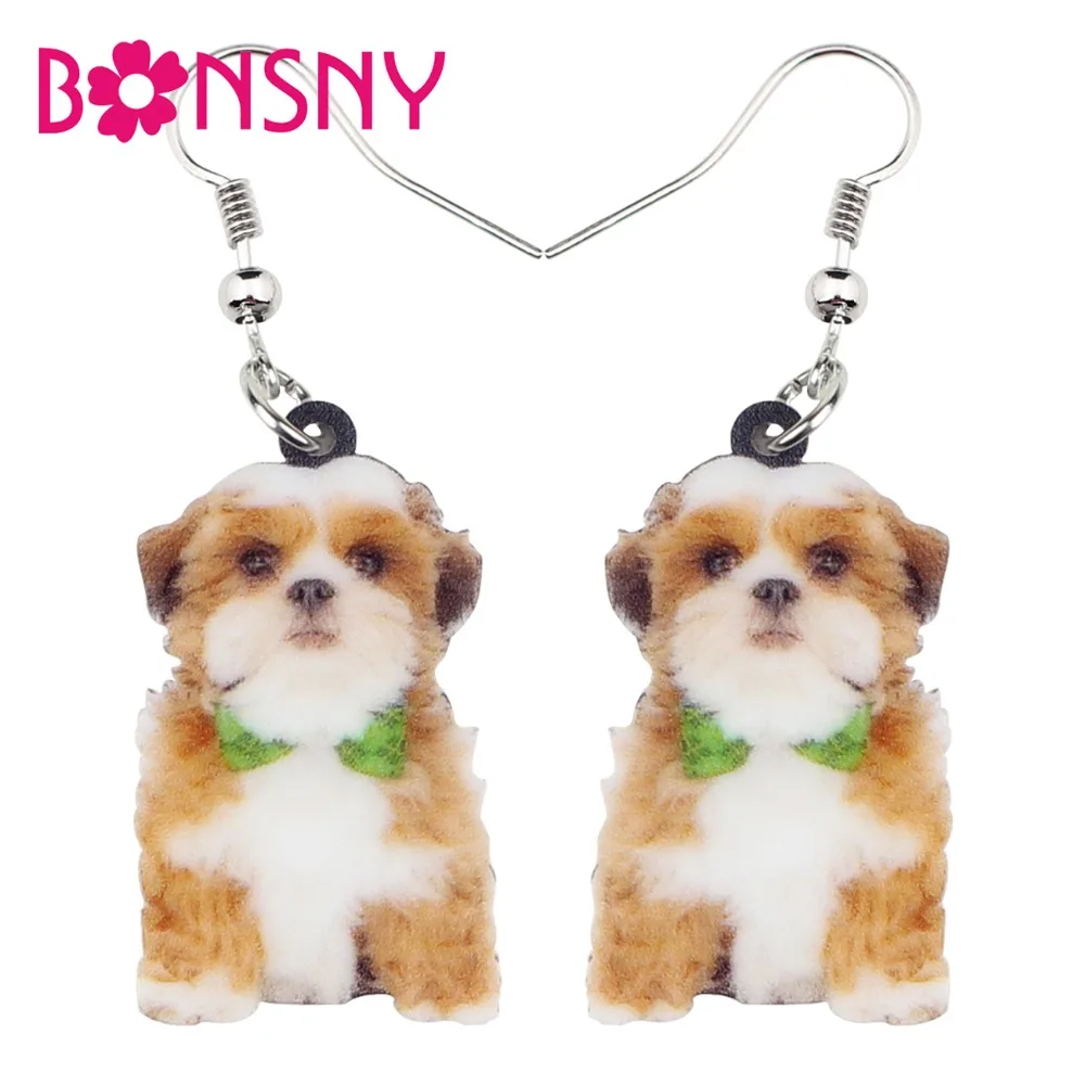 Bonsny акриловые милые пушистые китайские Shih Tzu собака серьги-подвески в форме капли
