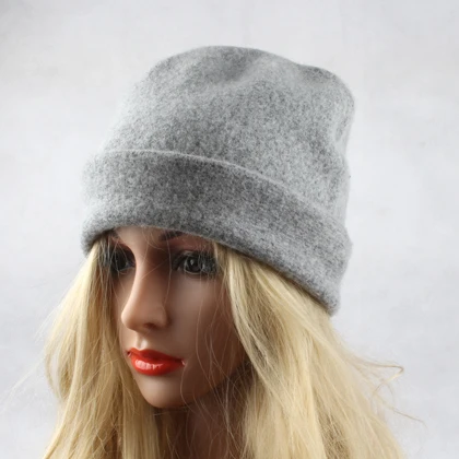 Модные зимние шляпы для женщин шерсть Skullies шляпа дамские шапочки Повседневная теплая вязаная шапка - Цвет: Серый