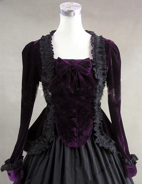 2017 Совершенно новое элегантное пурпурное и черное платье с длинным рукавом винтажного средневекового стиля, готическое викторианское бальное платье на Хэллоуин.