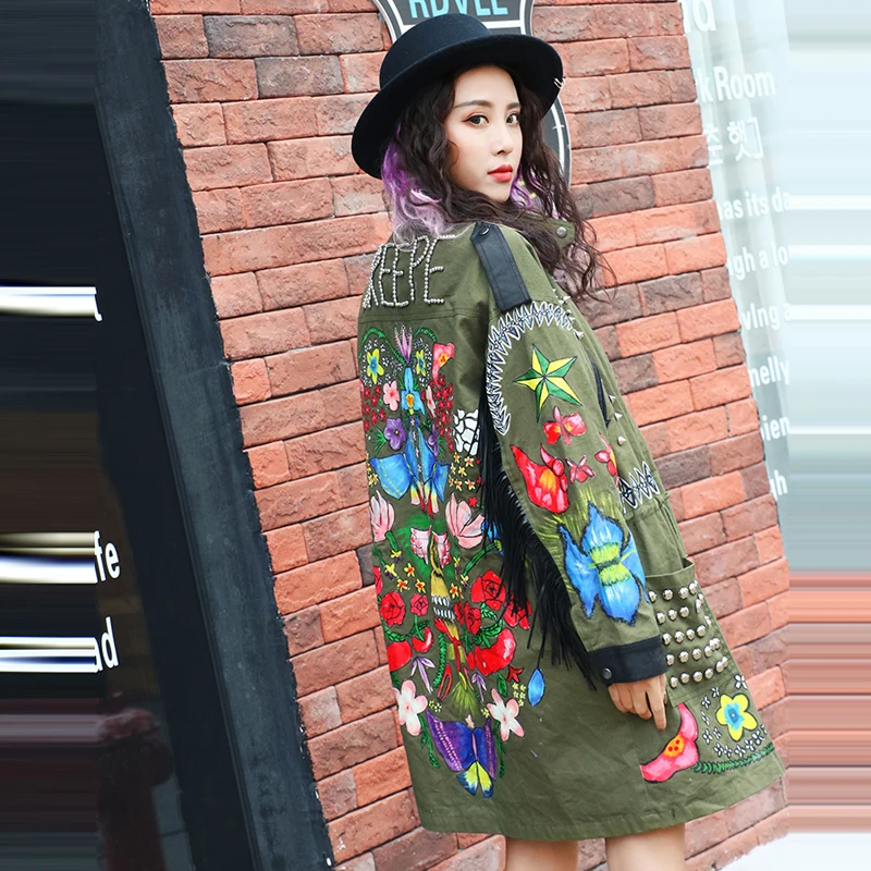 Весенняя женская брендовая ветровка в стиле хип-хоп с заклепками пэчворк