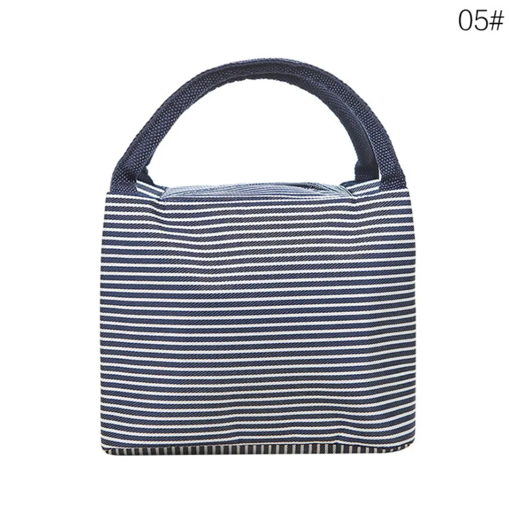Navy blue Портативная сумка для обеда, утолщенная алюминиевая фольга, в полоску, сумка для обеда, термоизолированная, для холодной еды, безопасная для еды, теплая сумка для хранения - Цвет: Navy blue