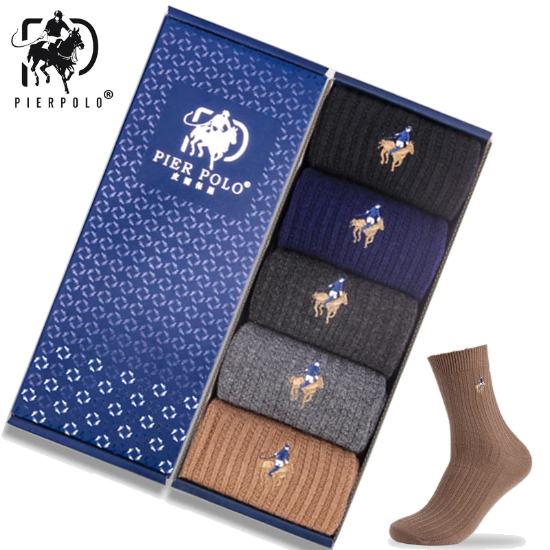 PIER POLO Cotton Sock Warm High Quality Men Dress Socks Calcetines Hombre Socks Business Winter Men gifts size39-44 sokken 5pair