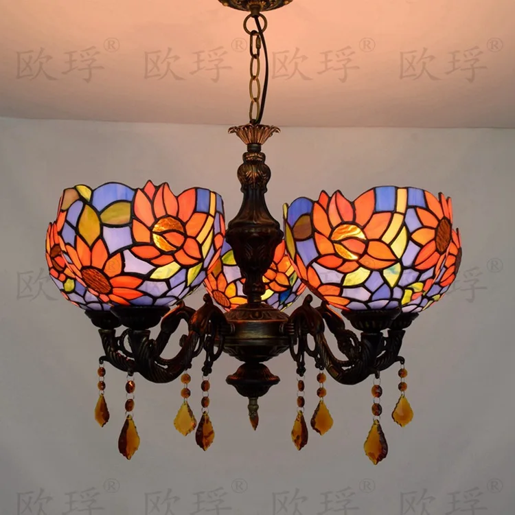 Фото Тиффани-барокко витражное Стекло подвесной светильник E27 110-240v цепь подвесные