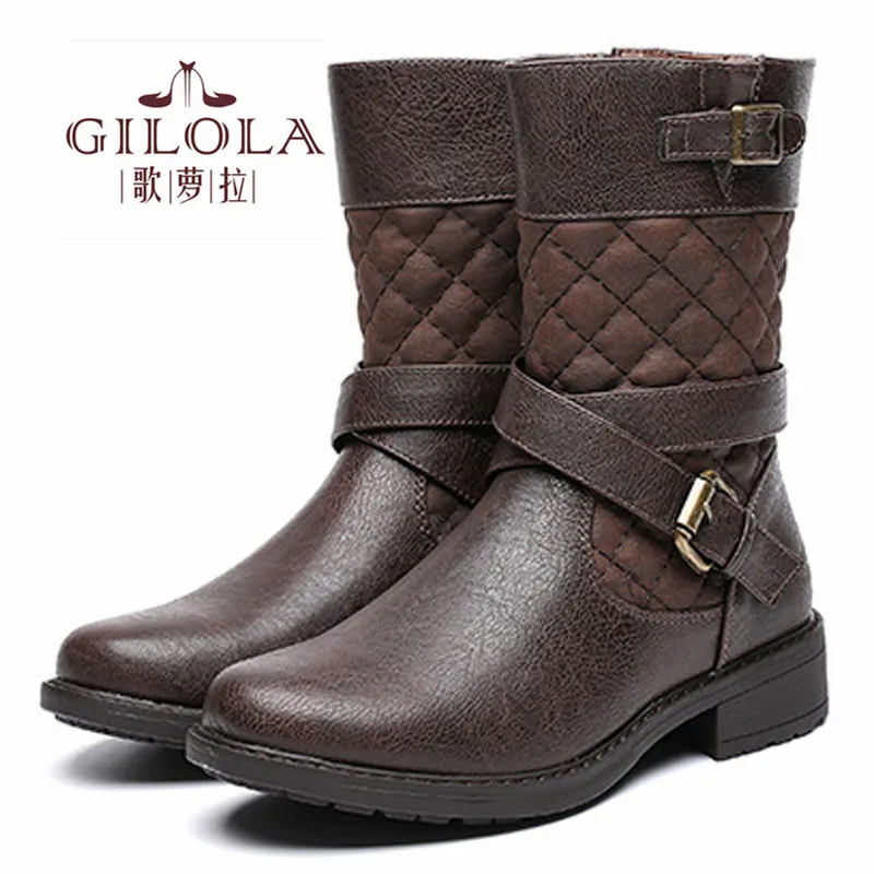GILOLA/теплые зимние женские сапоги до середины икры с искусственным мехом женская